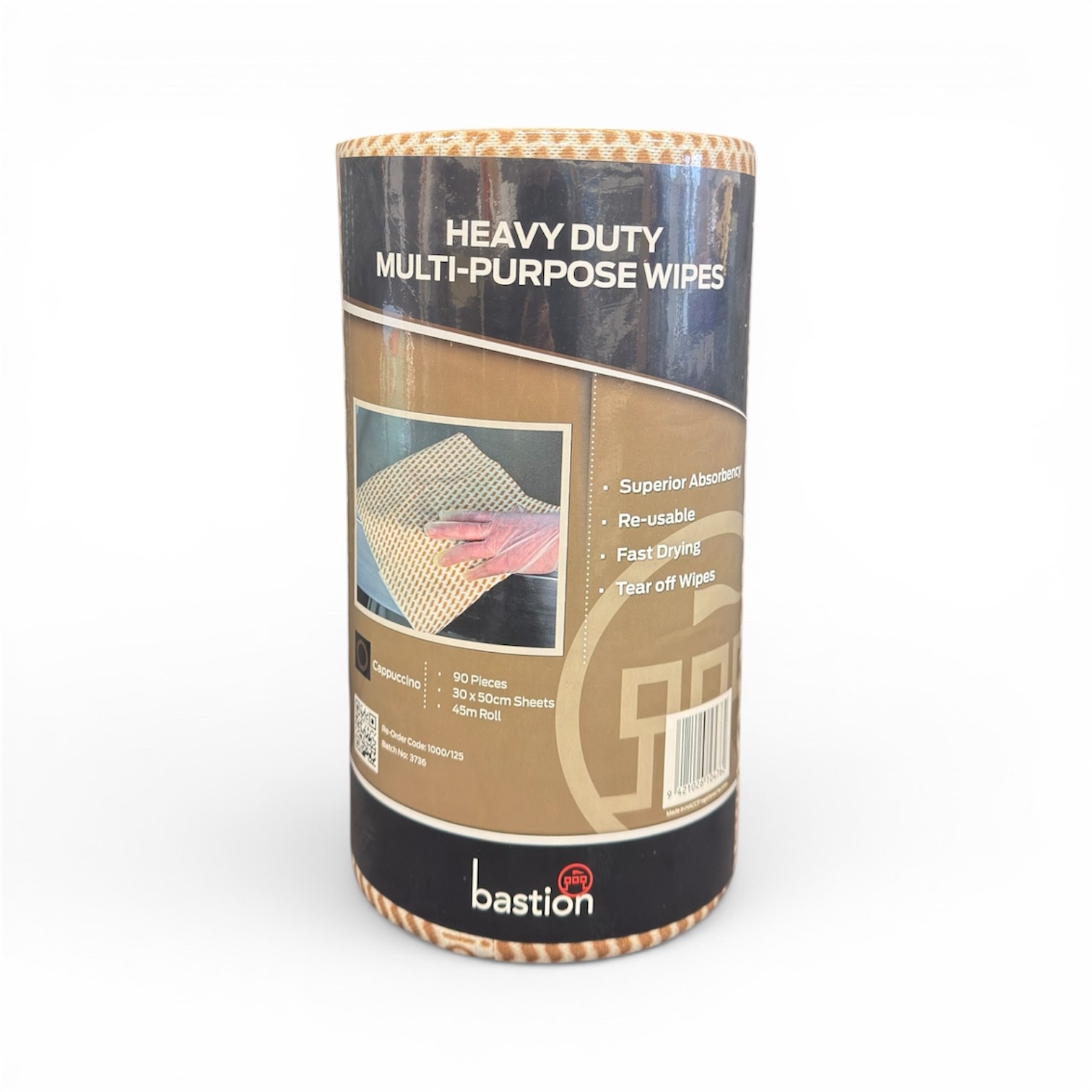 300mm x 500mm | 90 Sheet Bastion Heavy Duty wipes Roll-Cappuccino | 4roll/carton (Price per roll)