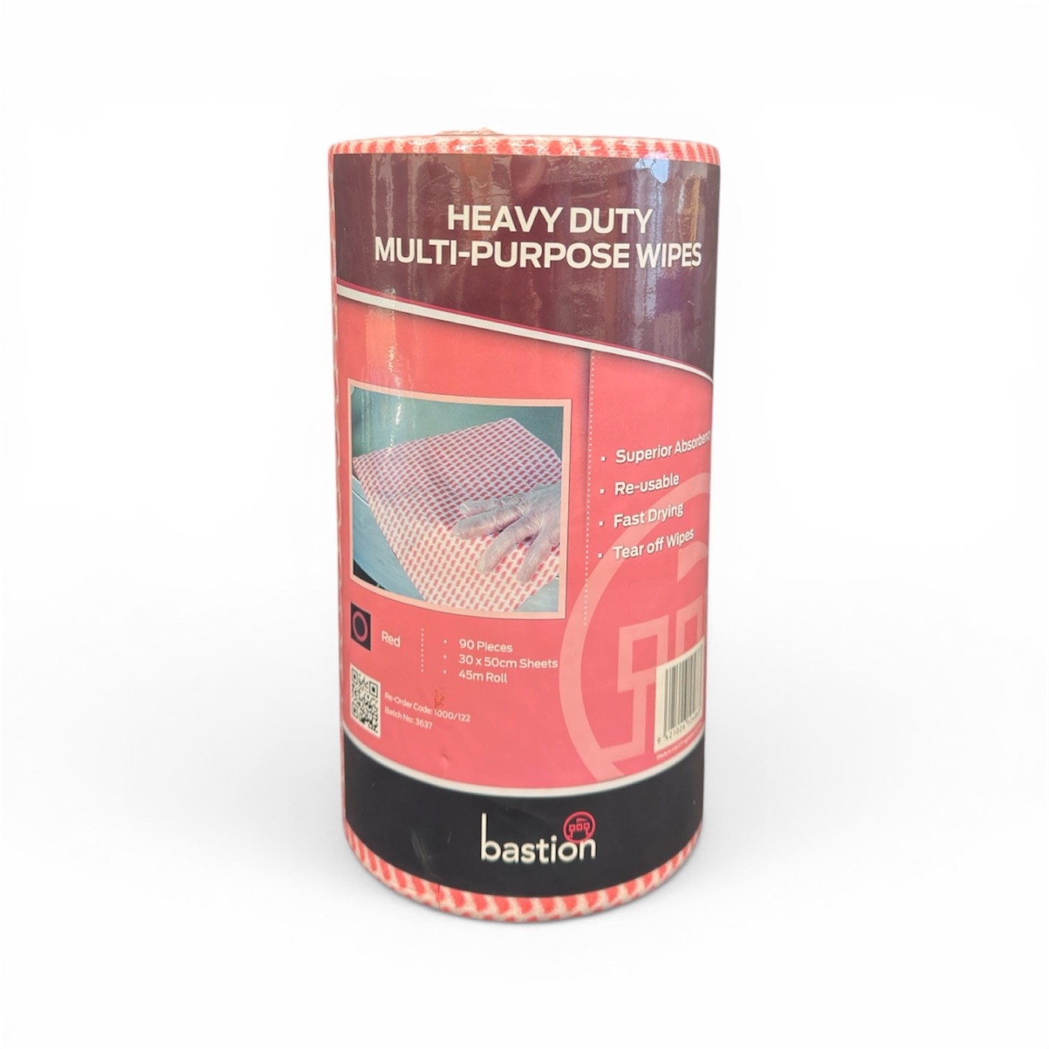 300mm x 500mm | 90 Sheet Bastion Heavy Duty Cloth Roll-Red | 4roll/carton (Price per roll)