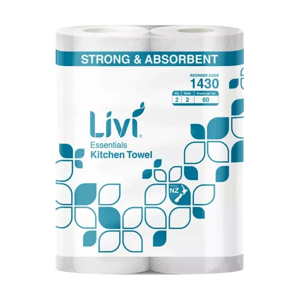 1430Livi Essentials Kitchen Towel 2Ply Twin Pack (price per pack)