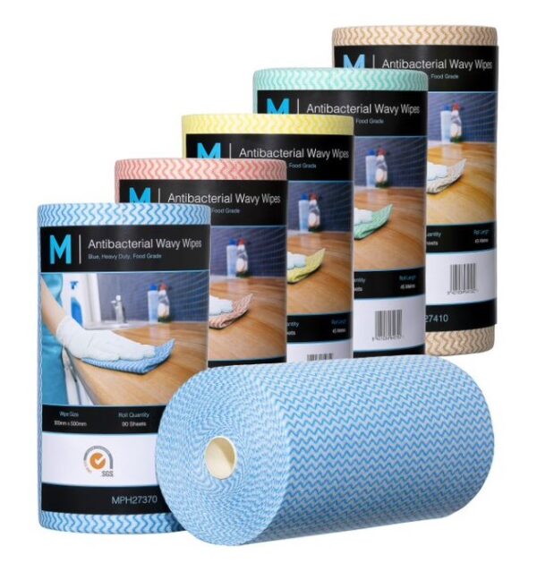 300mmx500mm 90 Sheets 80gsm Antibacterial Wavy Wipes Blue