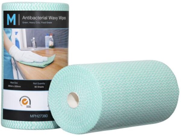 300mmx500mm 90 Sheets 80gsm Antibacterial Wavy Wipes Green