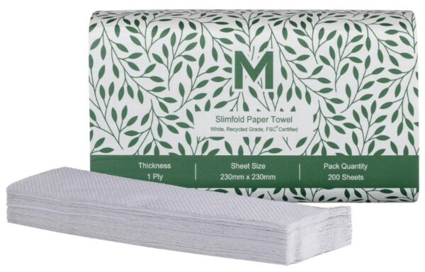 Recycled Slimfold Paper Towel - White 1 Ply 230x230mm Ctn 4000