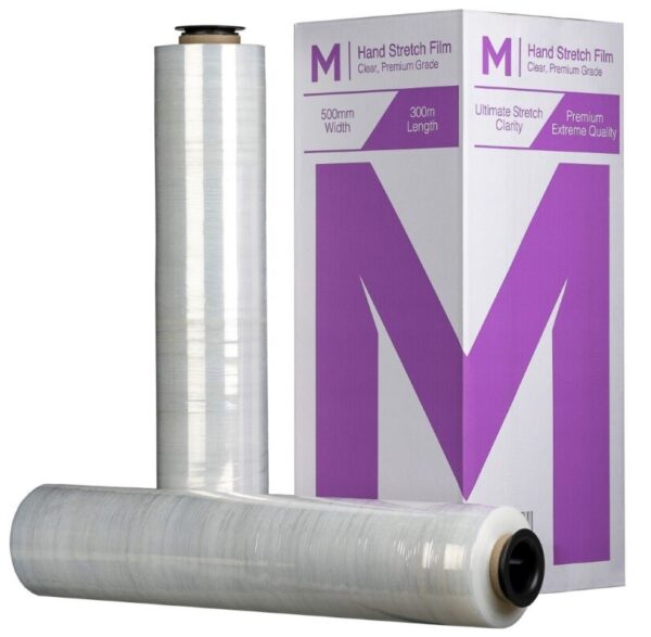 500mmx300mx20mu Cast Hand Stretch Film Clear 4rolls/box (Price per Roll)