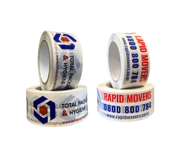 48mm x 100m 2 Colour on White OPP Custom printed tape 36/ctn MOQ 2 ctns