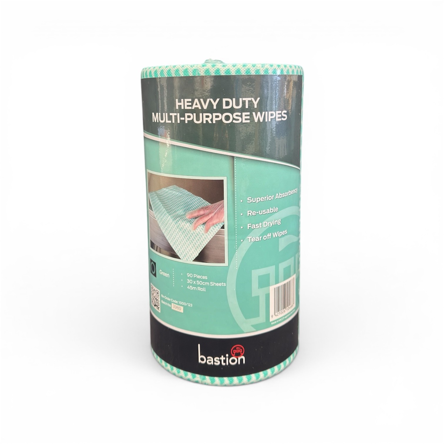 300mm x 500mm | 90 SheetBastion Heavy Duty Wipes Roll-Green | 4roll/carton (Price per roll)